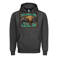 Charcoal Heather bison with gemstone background Zipper Hoodie - RanaPortraitStore