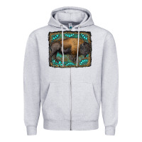Heather Grey bison with gemstone background Zipper Hoodie - RanaPortraitStore
