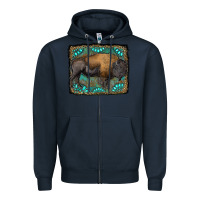Navy bison with gemstone background Zipper Hoodie - RanaPortraitStore
