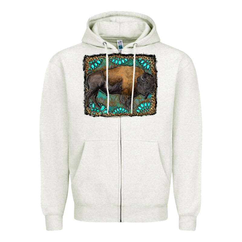Bison With Gemstone Background Zipper Hoodie by RanaPortraitStore | Teevron
