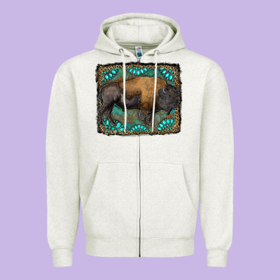 Bison With Gemstone Background Zipper Hoodie Designed By Ranaportraitstore