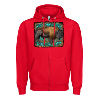 Red bison with gemstone background Zipper Hoodie - RanaPortraitStore