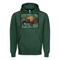 Sports Green bison with gemstone background Zipper Hoodie - RanaPortraitStore
