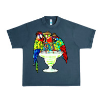 Midnight Navy parrots drinking margarita hawaiian Urban Heavy Tee - artisFamous