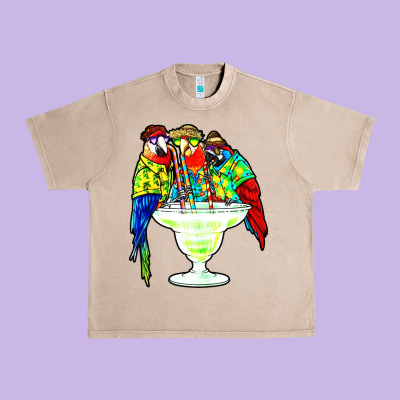 Parrots Drinking Margarita Hawaiian Urban Heavy Tee Designed By Artisfamous