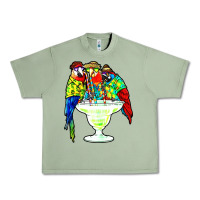 Oil Green parrots drinking margarita hawaiian Urban Heavy Tee - artisFamous