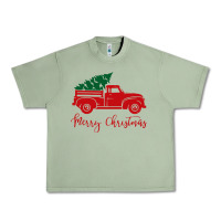 Oil Green vintage red truck with christmas Urban Heavy Tee - artisFamous