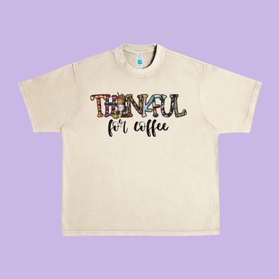 Thankful For Coffee Urban Heavy Tee Designed By Cowhidedigitalart