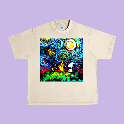 Starry Night Print Van Gogh Parody Urban Heavy Tee Designed By Artisfamous