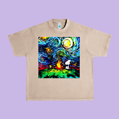 Starry Night Print Van Gogh Parody Urban Heavy Tee Designed By Artisfamous
