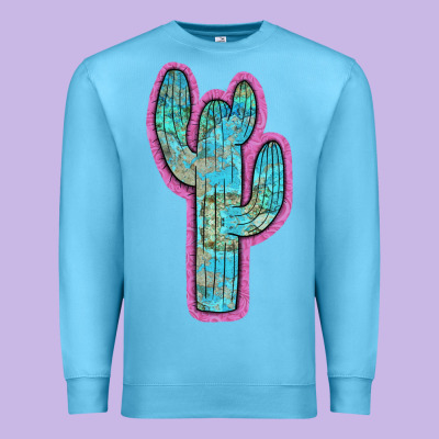 Western Turquoise Cactus Premium Sweatshirt Designed By Ranaportraitstore