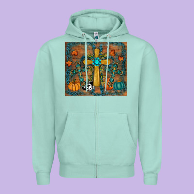 Fall Cross Tumbler Zipper Hoodie Designed By Ranaportraitstore