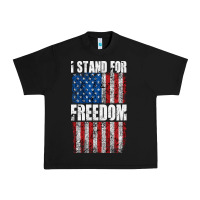 Black I STAND FOR FREEDOM WITH A DISTRESSED AMERICAN FLAG Urban Heavy Tee - artisFamous