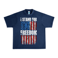 Navy I STAND FOR FREEDOM WITH A DISTRESSED AMERICAN FLAG Urban Heavy Tee - artisFamous