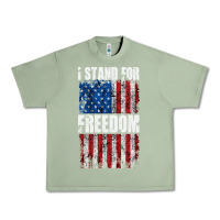 Oil Green I STAND FOR FREEDOM WITH A DISTRESSED AMERICAN FLAG Urban Heavy Tee - artisFamous