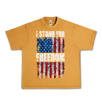 Peanut Butter I STAND FOR FREEDOM WITH A DISTRESSED AMERICAN FLAG Urban Heavy Tee - artisFamous