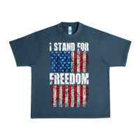 Midnight Navy I STAND FOR FREEDOM WITH A DISTRESSED AMERICAN FLAG Urban Heavy Tee - artisFamous
