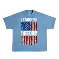 Pebble Blue I STAND FOR FREEDOM WITH A DISTRESSED AMERICAN FLAG Urban Heavy Tee - artisFamous