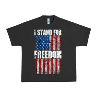 Pigment Black I STAND FOR FREEDOM WITH A DISTRESSED AMERICAN FLAG Urban Heavy Tee - artisFamous