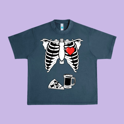 Dad Skeleton Halloween Beer Pizza Urban Heavy Tee Designed By Artisfamous