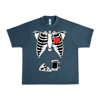 Midnight Navy dad skeleton halloween beer pizza Urban Heavy Tee - artisFamous
