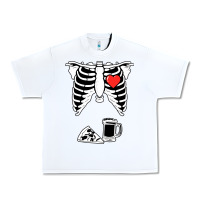 White dad skeleton halloween beer pizza Urban Heavy Tee - artisFamous