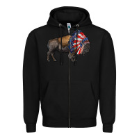 Black american bison with indian headdress Zipper Hoodie - RanaPortraitStore