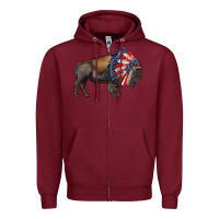 Burgundy american bison with indian headdress Zipper Hoodie - RanaPortraitStore
