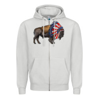 Dove Grey american bison with indian headdress Zipper Hoodie - RanaPortraitStore