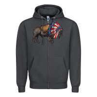 Smoke american bison with indian headdress Zipper Hoodie - RanaPortraitStore