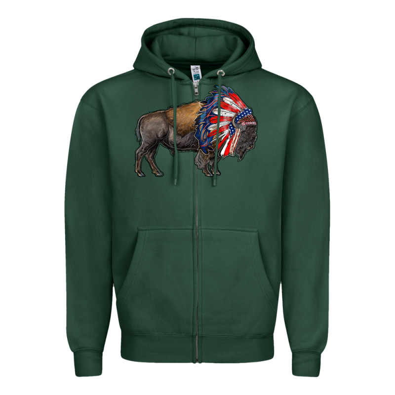 American Bison With Indian Headdress Zipper Hoodie by RanaPortraitStore | Teevron