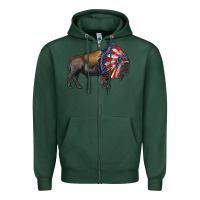 Sports Green american bison with indian headdress Zipper Hoodie - RanaPortraitStore