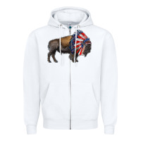 White american bison with indian headdress Zipper Hoodie - RanaPortraitStore