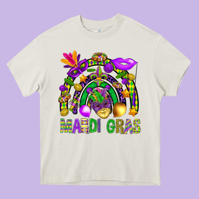 Mardi Gras Rainbow Heavy Core Tee Designed By Bundleandbundleshop
