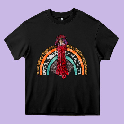 Thanksgiving Turkey Rainbow Heavy Core Tee Designed By Ranaportraitstore