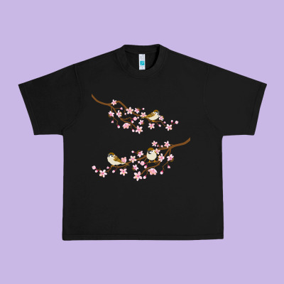 Cherry Blossom Sakura With Bird Urban Heavy Tee Designed By Artisfamous