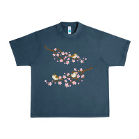Midnight Navy cherry blossom sakura with bird Urban Heavy Tee - artisFamous