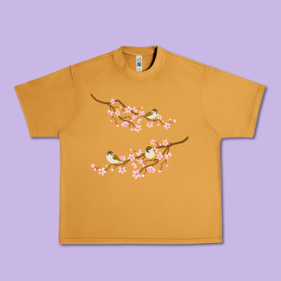 Cherry Blossom Sakura With Bird Urban Heavy Tee Designed By Artisfamous