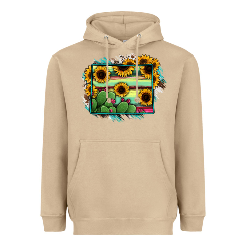 Wyoming Map Sunflower Cactus Serape Heavyweight Hoodie by RanaPortraitStore | Teevron