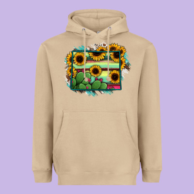 Wyoming Map Sunflower Cactus Serape Heavyweight Hoodie Designed By Ranaportraitstore