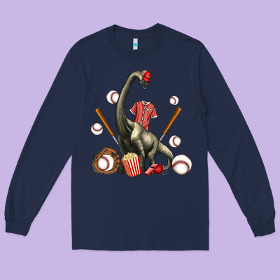 Brachiosaurus With Baseball Long Sleeve Tee Designed By Artiststas
