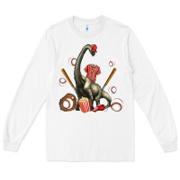 White brachiosaurus with baseball Long Sleeve Tee - Artiststas