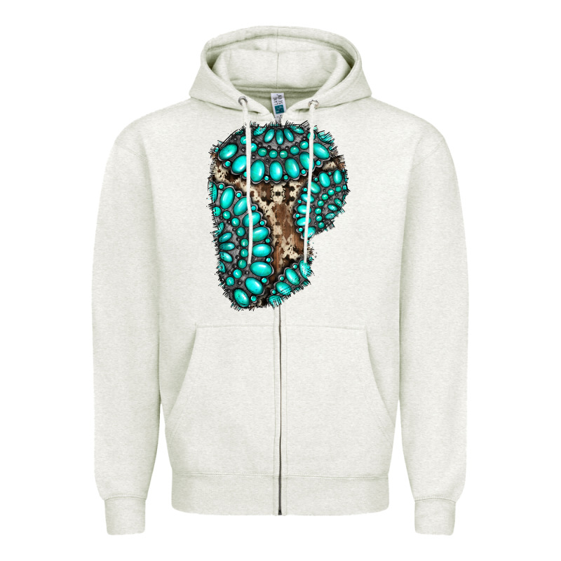 Gemstone Cowhide Patches Zipper Hoodie by RanaPortraitStore | Teevron