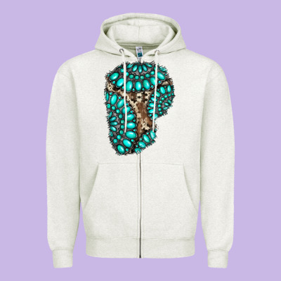 Gemstone Cowhide Patches Zipper Hoodie Designed By Ranaportraitstore