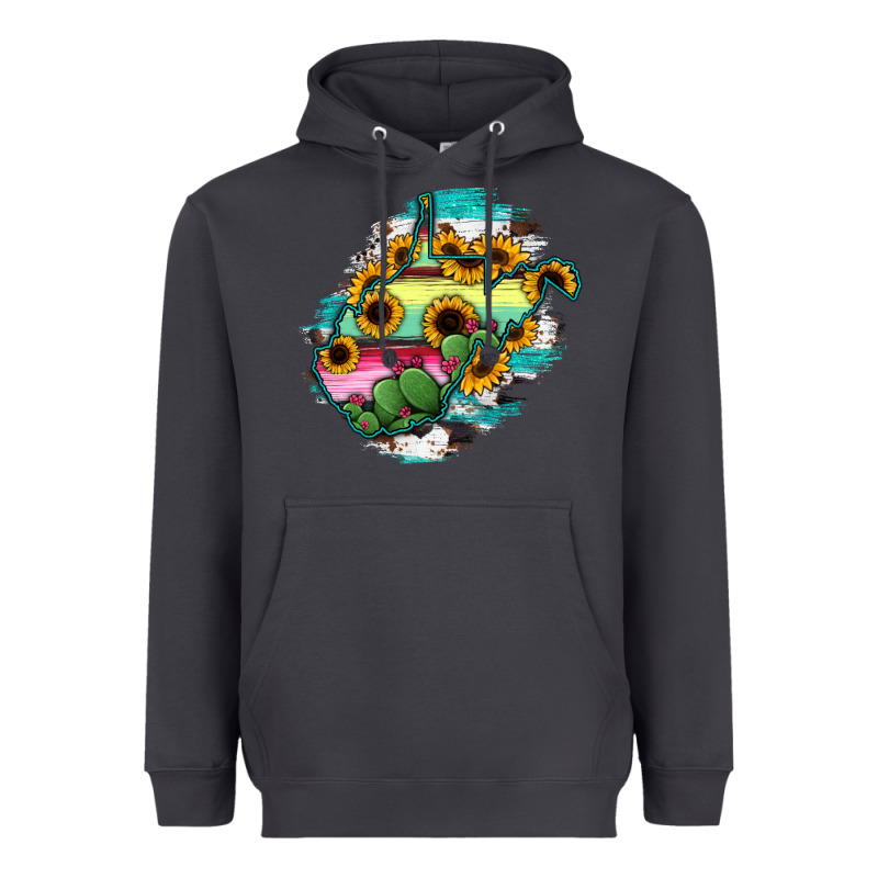 West Virginia Map Sunflower Cactus Serape Heavyweight Hoodie by RanaPortraitStore | Teevron