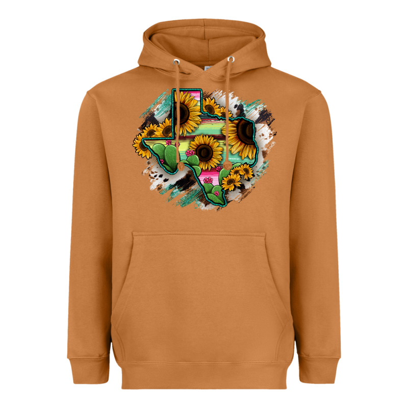 Texas Map Sunflower Cactus Serape Heavyweight Hoodie by RanaPortraitStore | Teevron
