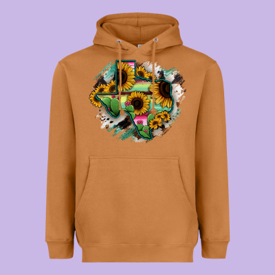 Texas Map Sunflower Cactus Serape Heavyweight Hoodie Designed By Ranaportraitstore