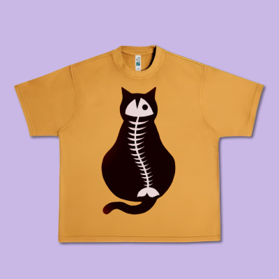 Cat With Fish Bone Urban Heavy Tee Designed By Artisfamous