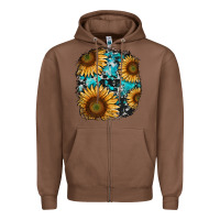 Chestnut sunflower cowhide and turquoise patches Zipper Hoodie - RanaPortraitStore