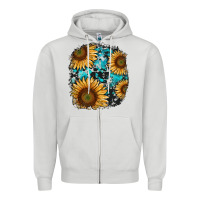 Dove Grey sunflower cowhide and turquoise patches Zipper Hoodie - RanaPortraitStore